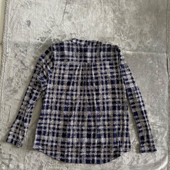 Alfani Women's Navy and White Print Front Faux Wrap‎ Blouse| Size 12 Career - Picture 2 of 8